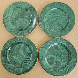 4 Neiman Marcus Japan Green Malachite Bread Canape Plates 6 1/4"